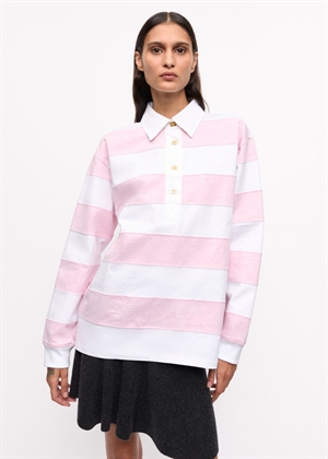 Striped Heavy cotton polo Mauve Chalk T4121 Ganni 